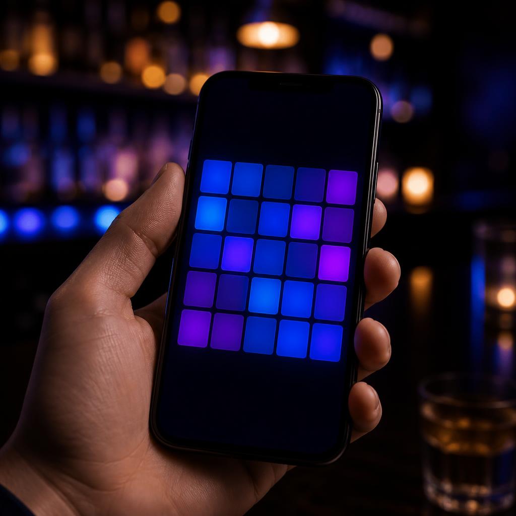 Bingoplade på en mobiltelefon under et EventBox-event